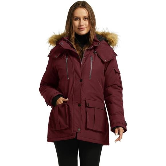 Women's Quilted Winter Coat Warm Puffer Jacket Thicken Parka with Removable Hood - Picture 2 of 6